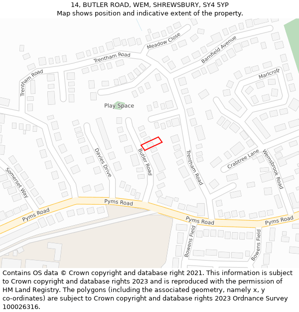 14, BUTLER ROAD, WEM, SHREWSBURY, SY4 5YP: Location map and indicative extent of plot