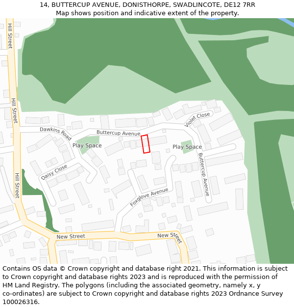 14, BUTTERCUP AVENUE, DONISTHORPE, SWADLINCOTE, DE12 7RR: Location map and indicative extent of plot