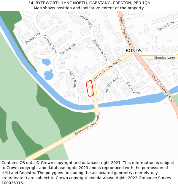 14, BYERWORTH LANE NORTH, GARSTANG, PRESTON, PR3 1QA: Location map and indicative extent of plot
