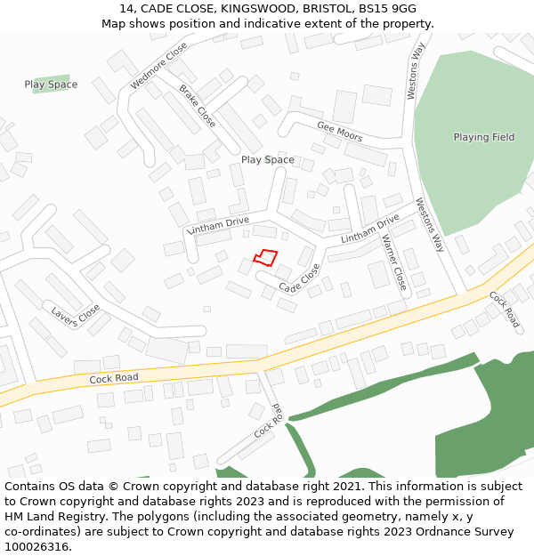 14, CADE CLOSE, KINGSWOOD, BRISTOL, BS15 9GG: Location map and indicative extent of plot