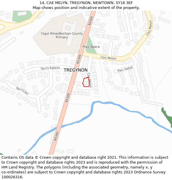 14, CAE MELYN, TREGYNON, NEWTOWN, SY16 3EF: Location map and indicative extent of plot