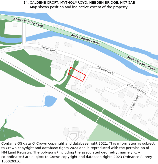 14, CALDENE CROFT, MYTHOLMROYD, HEBDEN BRIDGE, HX7 5AE: Location map and indicative extent of plot