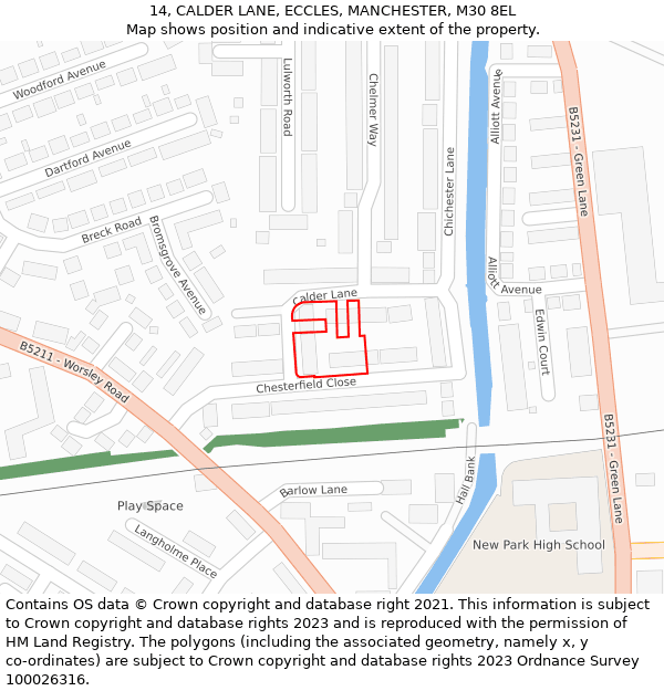 14, CALDER LANE, ECCLES, MANCHESTER, M30 8EL: Location map and indicative extent of plot