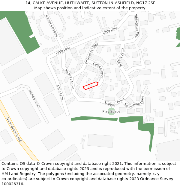 14, CALKE AVENUE, HUTHWAITE, SUTTON-IN-ASHFIELD, NG17 2SF: Location map and indicative extent of plot