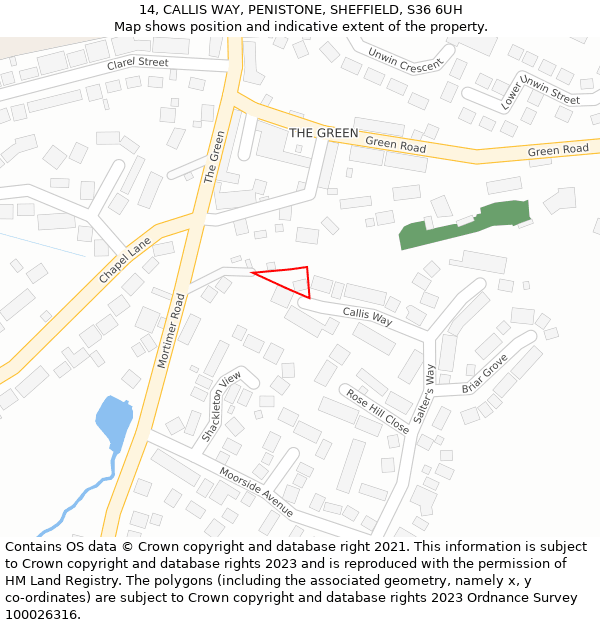 14, CALLIS WAY, PENISTONE, SHEFFIELD, S36 6UH: Location map and indicative extent of plot