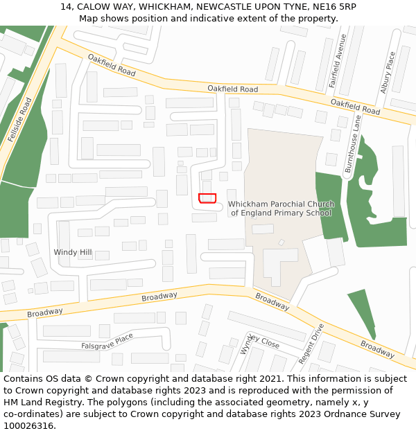 14, CALOW WAY, WHICKHAM, NEWCASTLE UPON TYNE, NE16 5RP: Location map and indicative extent of plot