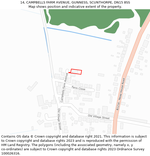14, CAMPBELLS FARM AVENUE, GUNNESS, SCUNTHORPE, DN15 8SS: Location map and indicative extent of plot