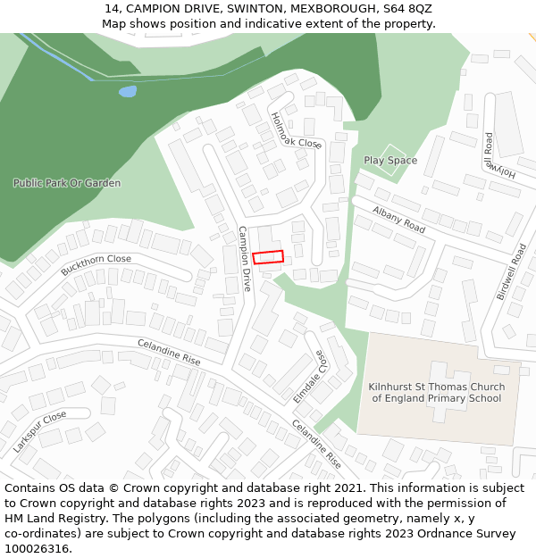 14, CAMPION DRIVE, SWINTON, MEXBOROUGH, S64 8QZ: Location map and indicative extent of plot