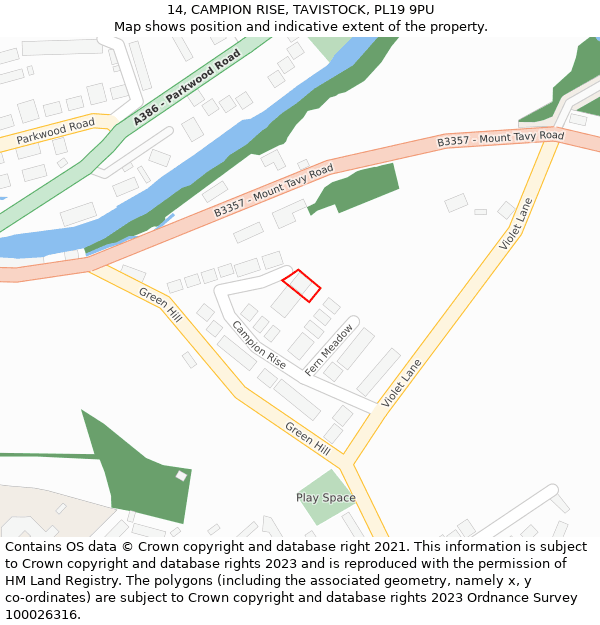 14, CAMPION RISE, TAVISTOCK, PL19 9PU: Location map and indicative extent of plot