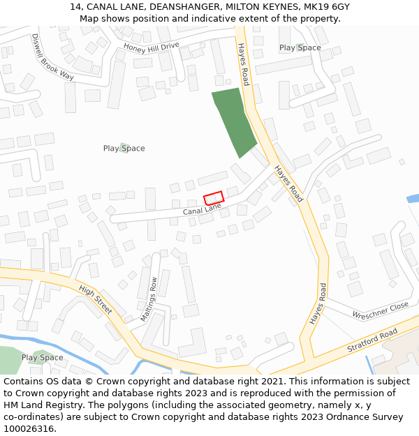 14, CANAL LANE, DEANSHANGER, MILTON KEYNES, MK19 6GY: Location map and indicative extent of plot
