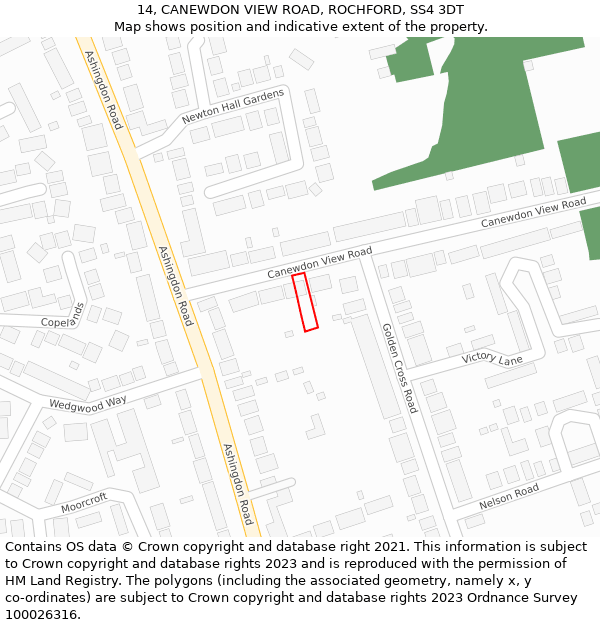 14, CANEWDON VIEW ROAD, ROCHFORD, SS4 3DT: Location map and indicative extent of plot