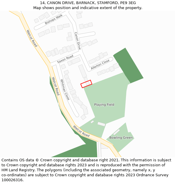 14, CANON DRIVE, BARNACK, STAMFORD, PE9 3EG: Location map and indicative extent of plot