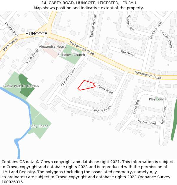 14, CAREY ROAD, HUNCOTE, LEICESTER, LE9 3AH: Location map and indicative extent of plot