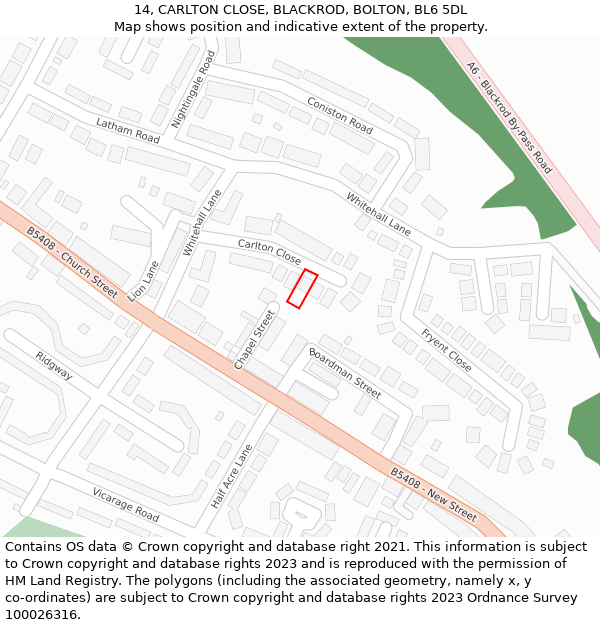 14, CARLTON CLOSE, BLACKROD, BOLTON, BL6 5DL: Location map and indicative extent of plot