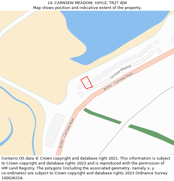 14, CARNSEW MEADOW, HAYLE, TR27 4JW: Location map and indicative extent of plot