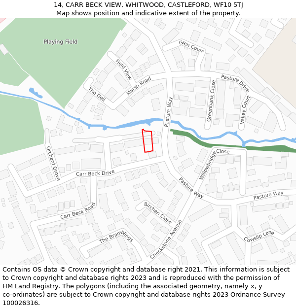 14, CARR BECK VIEW, WHITWOOD, CASTLEFORD, WF10 5TJ: Location map and indicative extent of plot