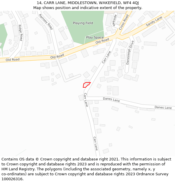 14, CARR LANE, MIDDLESTOWN, WAKEFIELD, WF4 4QJ: Location map and indicative extent of plot