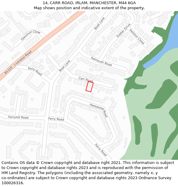 14, CARR ROAD, IRLAM, MANCHESTER, M44 6GA: Location map and indicative extent of plot