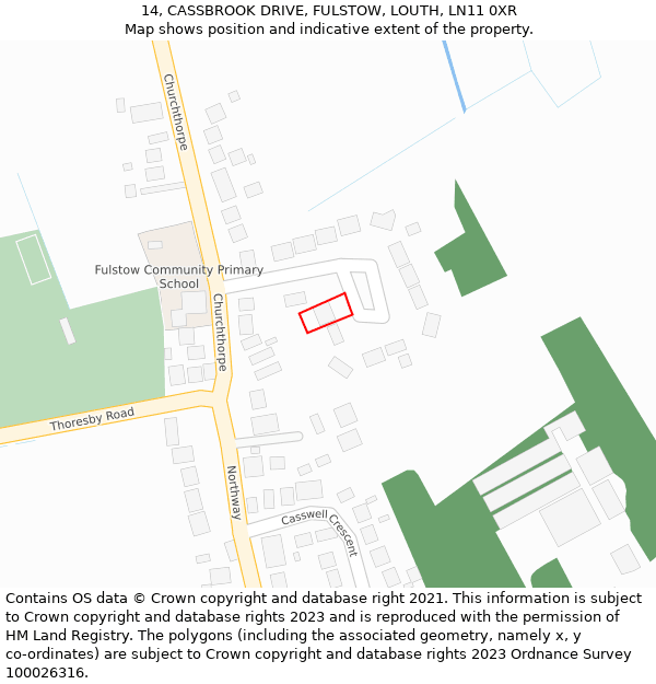 14, CASSBROOK DRIVE, FULSTOW, LOUTH, LN11 0XR: Location map and indicative extent of plot