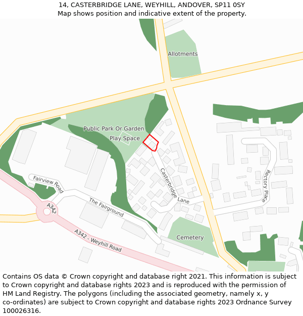 14, CASTERBRIDGE LANE, WEYHILL, ANDOVER, SP11 0SY: Location map and indicative extent of plot