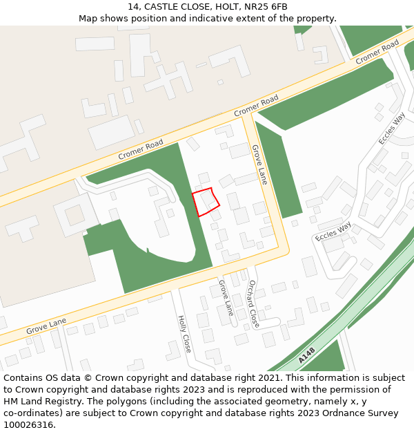 14, CASTLE CLOSE, HOLT, NR25 6FB: Location map and indicative extent of plot