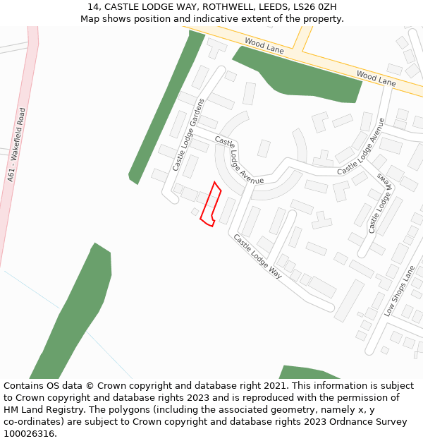 14, CASTLE LODGE WAY, ROTHWELL, LEEDS, LS26 0ZH: Location map and indicative extent of plot