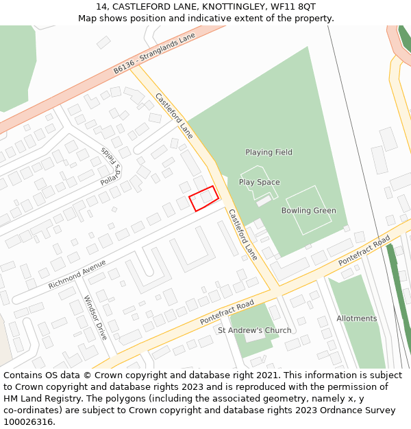 14, CASTLEFORD LANE, KNOTTINGLEY, WF11 8QT: Location map and indicative extent of plot