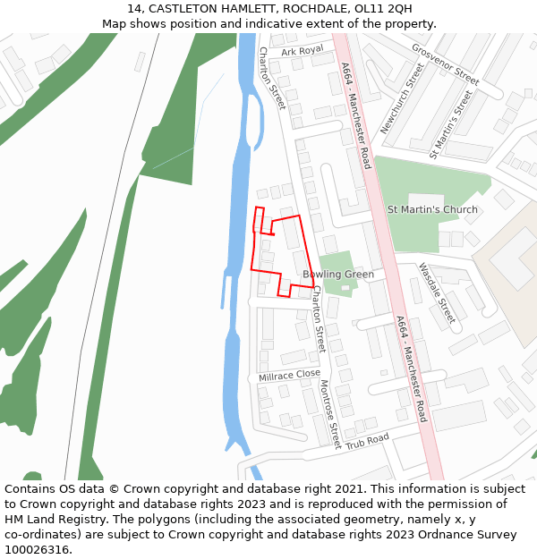 14, CASTLETON HAMLETT, ROCHDALE, OL11 2QH: Location map and indicative extent of plot