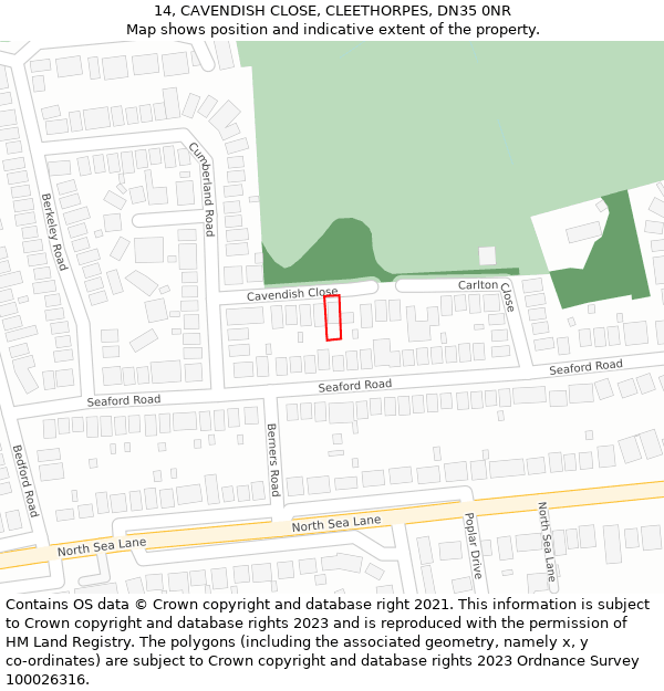 14, CAVENDISH CLOSE, CLEETHORPES, DN35 0NR: Location map and indicative extent of plot