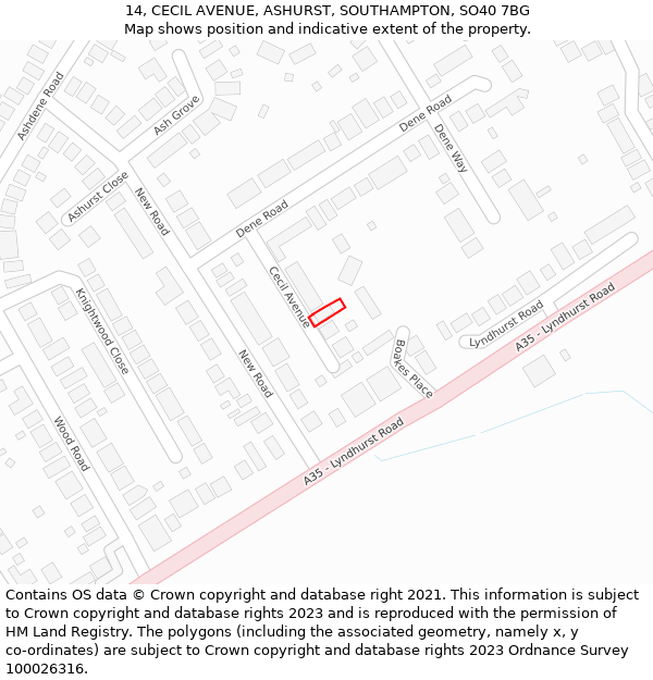 14, CECIL AVENUE, ASHURST, SOUTHAMPTON, SO40 7BG: Location map and indicative extent of plot