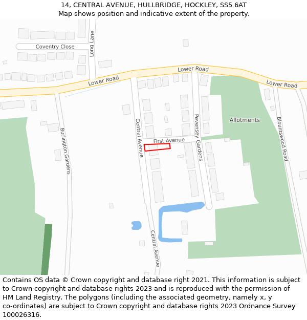 14, CENTRAL AVENUE, HULLBRIDGE, HOCKLEY, SS5 6AT: Location map and indicative extent of plot