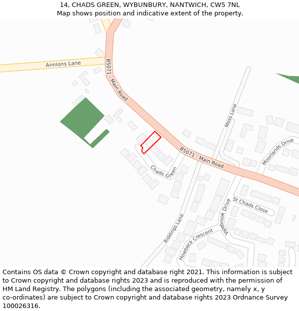 14, CHADS GREEN, WYBUNBURY, NANTWICH, CW5 7NL: Location map and indicative extent of plot