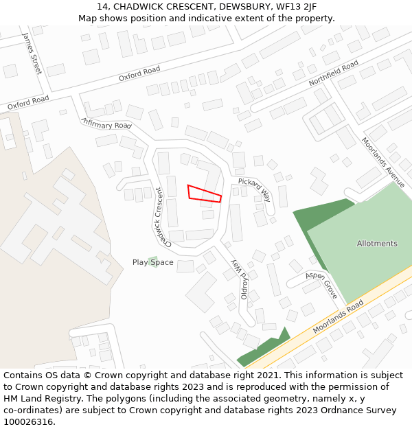 14, CHADWICK CRESCENT, DEWSBURY, WF13 2JF: Location map and indicative extent of plot