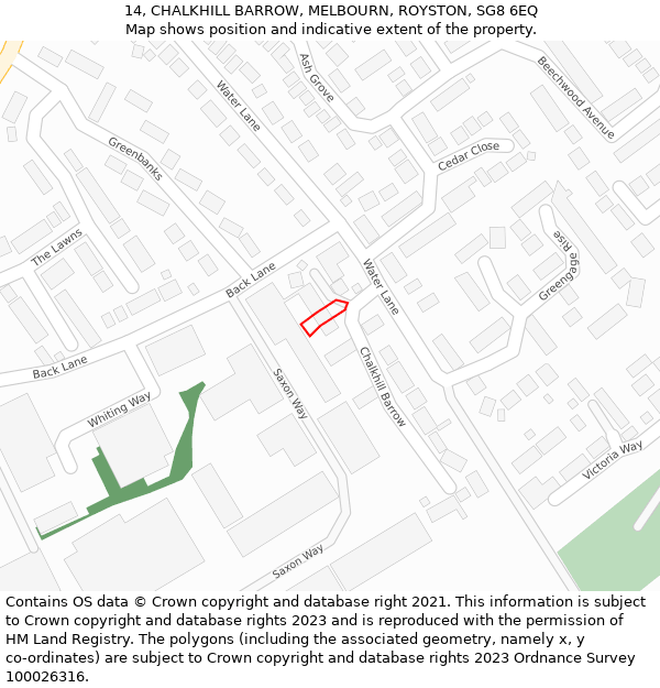 14, CHALKHILL BARROW, MELBOURN, ROYSTON, SG8 6EQ: Location map and indicative extent of plot