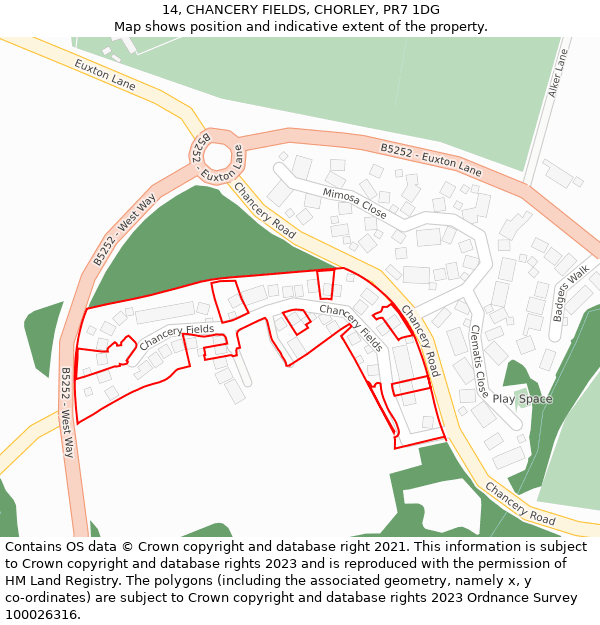 14, CHANCERY FIELDS, CHORLEY, PR7 1DG: Location map and indicative extent of plot