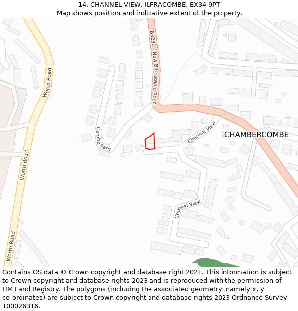 14, CHANNEL VIEW, ILFRACOMBE, EX34 9PT: Location map and indicative extent of plot