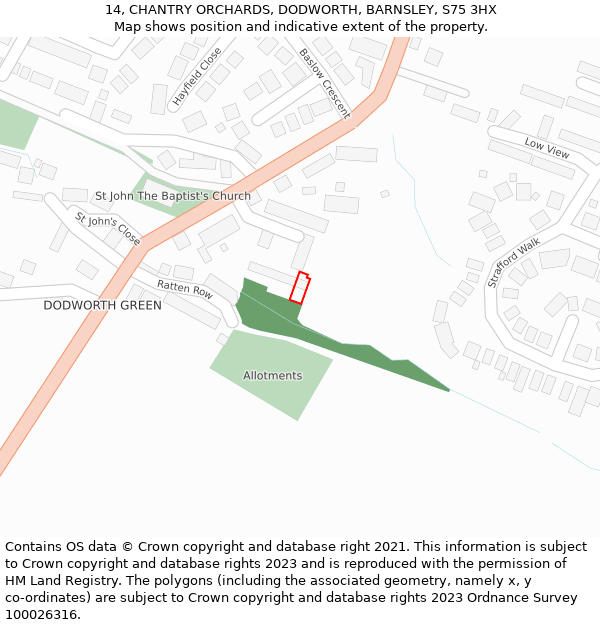 14, CHANTRY ORCHARDS, DODWORTH, BARNSLEY, S75 3HX: Location map and indicative extent of plot