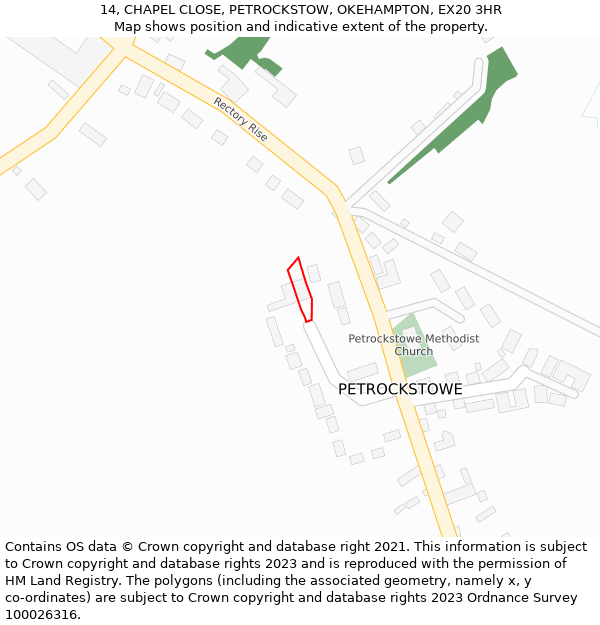 14, CHAPEL CLOSE, PETROCKSTOW, OKEHAMPTON, EX20 3HR: Location map and indicative extent of plot