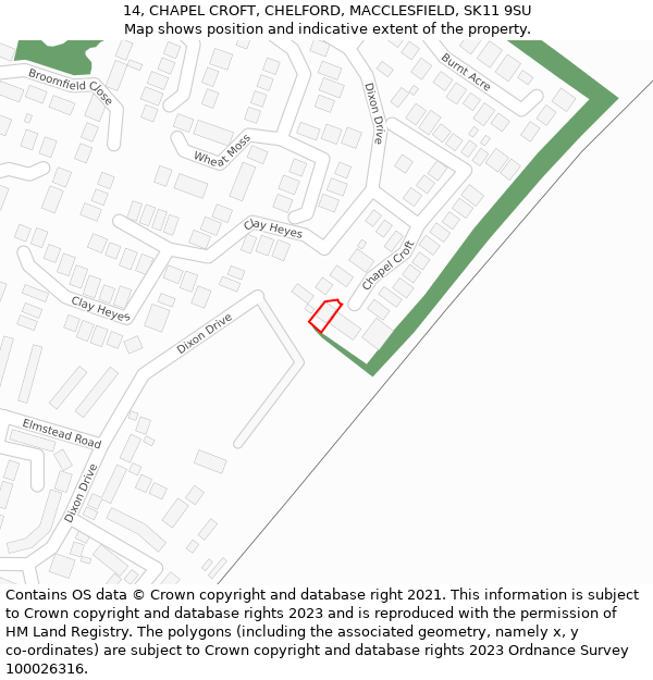 14, CHAPEL CROFT, CHELFORD, MACCLESFIELD, SK11 9SU: Location map and indicative extent of plot