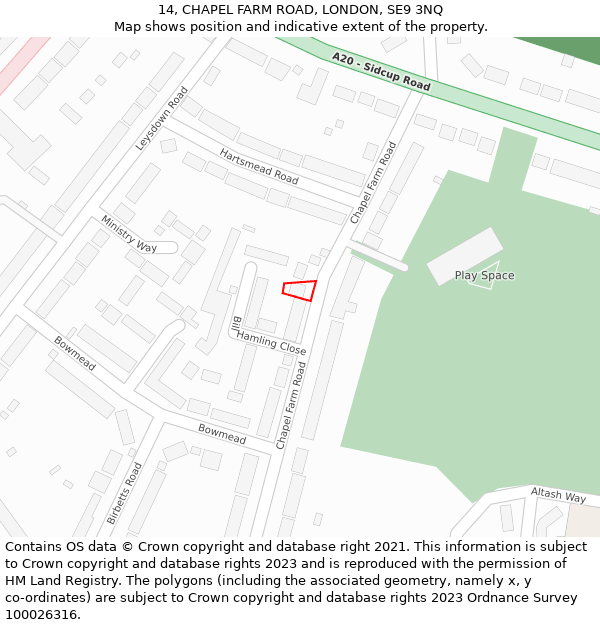 14, CHAPEL FARM ROAD, LONDON, SE9 3NQ: Location map and indicative extent of plot
