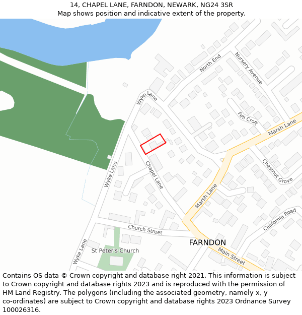 14, CHAPEL LANE, FARNDON, NEWARK, NG24 3SR: Location map and indicative extent of plot