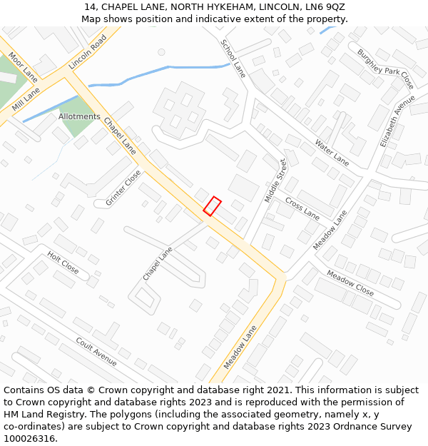 14, CHAPEL LANE, NORTH HYKEHAM, LINCOLN, LN6 9QZ: Location map and indicative extent of plot