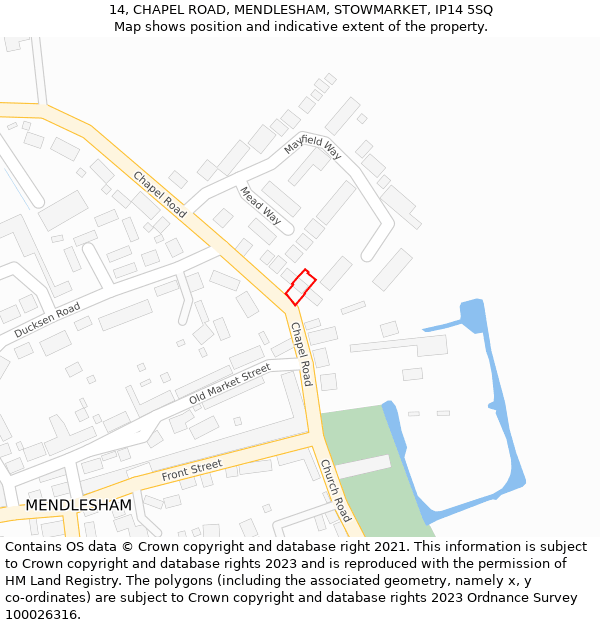 14, CHAPEL ROAD, MENDLESHAM, STOWMARKET, IP14 5SQ: Location map and indicative extent of plot