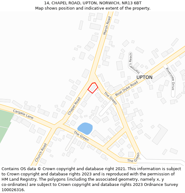 14, CHAPEL ROAD, UPTON, NORWICH, NR13 6BT: Location map and indicative extent of plot