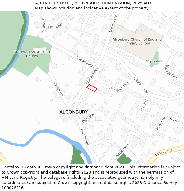 14, CHAPEL STREET, ALCONBURY, HUNTINGDON, PE28 4DY: Location map and indicative extent of plot