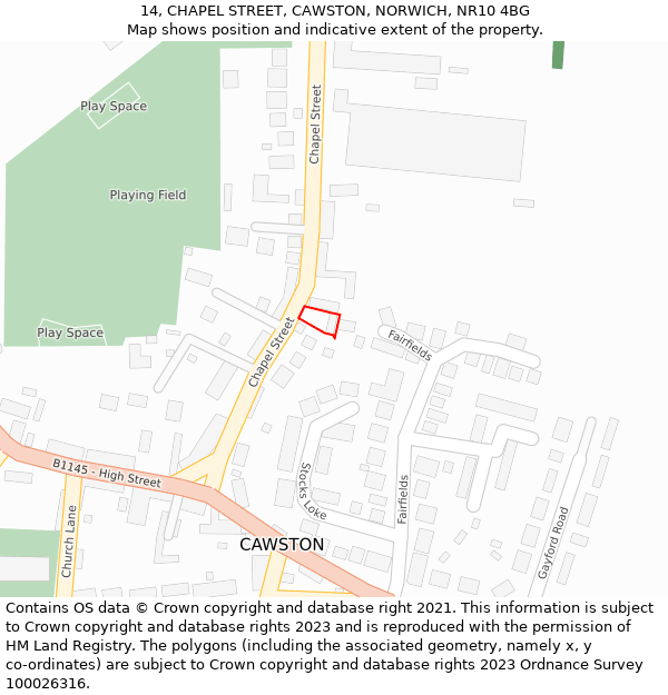 14, CHAPEL STREET, CAWSTON, NORWICH, NR10 4BG: Location map and indicative extent of plot