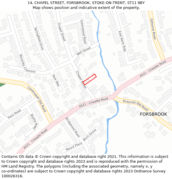 14, CHAPEL STREET, FORSBROOK, STOKE-ON-TRENT, ST11 9BY: Location map and indicative extent of plot