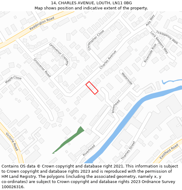 14, CHARLES AVENUE, LOUTH, LN11 0BG: Location map and indicative extent of plot