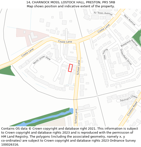 14, CHARNOCK MOSS, LOSTOCK HALL, PRESTON, PR5 5RB: Location map and indicative extent of plot