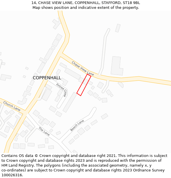 14, CHASE VIEW LANE, COPPENHALL, STAFFORD, ST18 9BL: Location map and indicative extent of plot